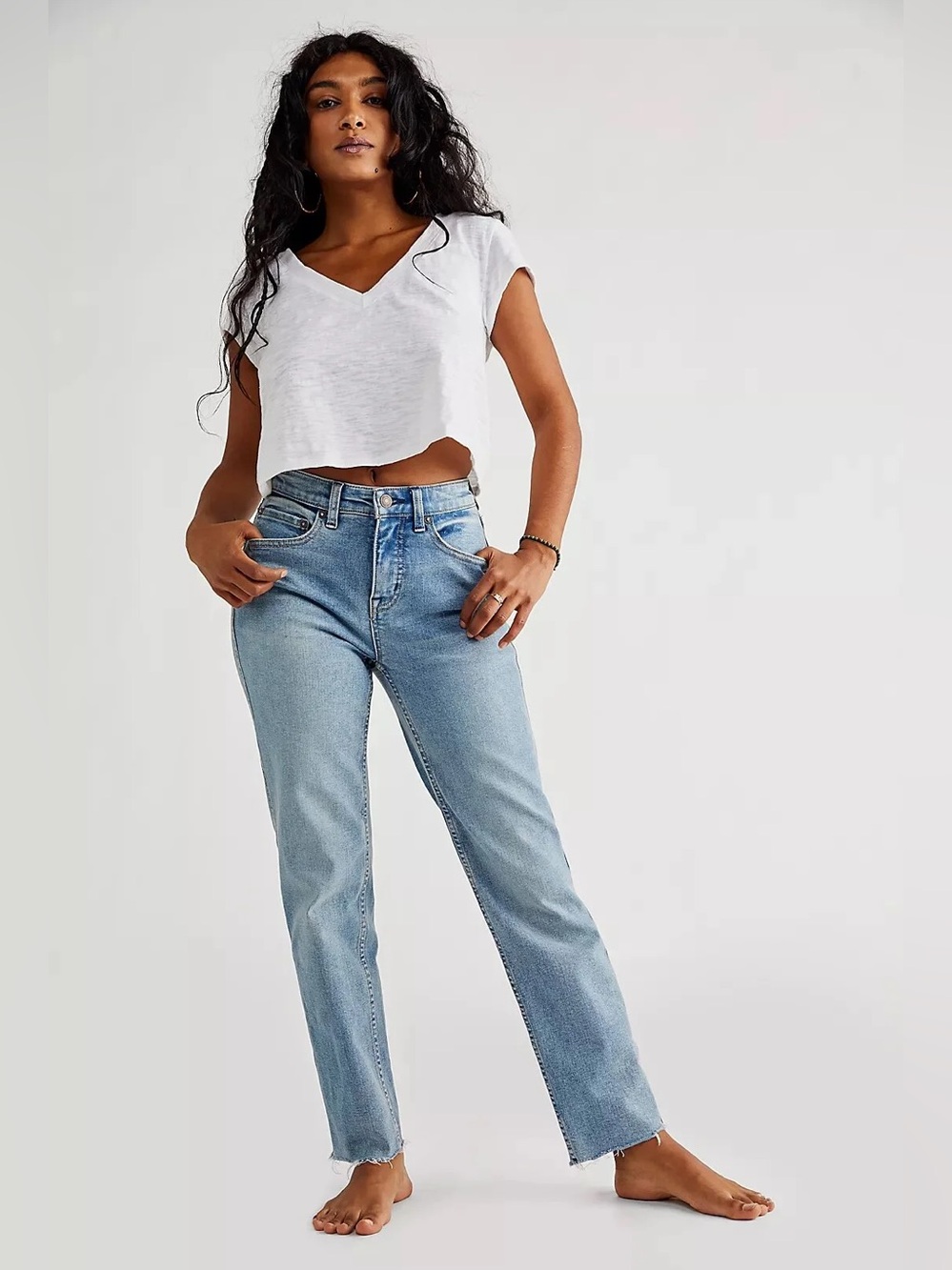 Free People We The Free CRVY High Rise Vintage Straight Jeans Pacific Indigo 34